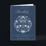 Tarjeta Festiva Elegante Marina Clásica Azul Feliz Floral Hanukkah<br><div class="desc">Si necesitas más personalización,  por favor,  no dudes en enviarme un mensaje a yellowfebstudio@gmail.com.</div>