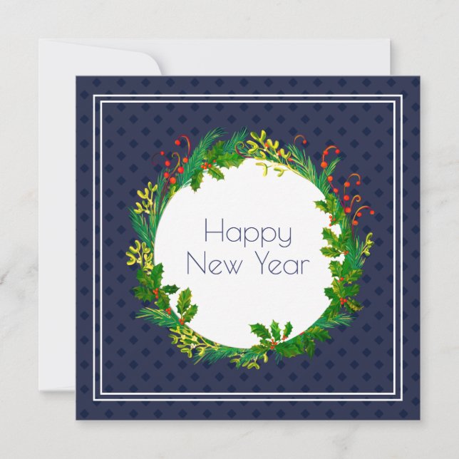 Tarjeta Festiva Elegante marina de época azul Rusia Feliz Año Nuev (Anverso)