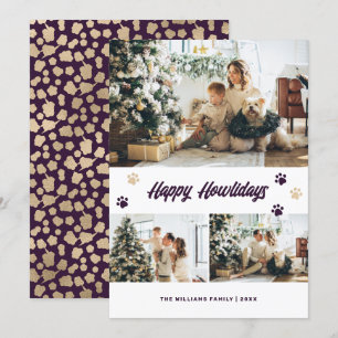 Tarjeta Festiva Elegante Mascota de fotografía Purple Gold
