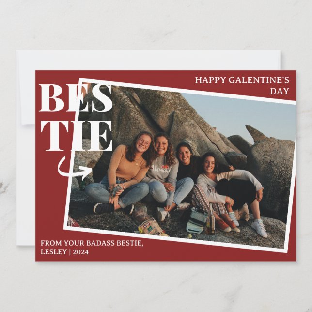 Tarjeta Festiva Elegante Mejor Amigos Galentine's Day Bestie foto (Anverso)