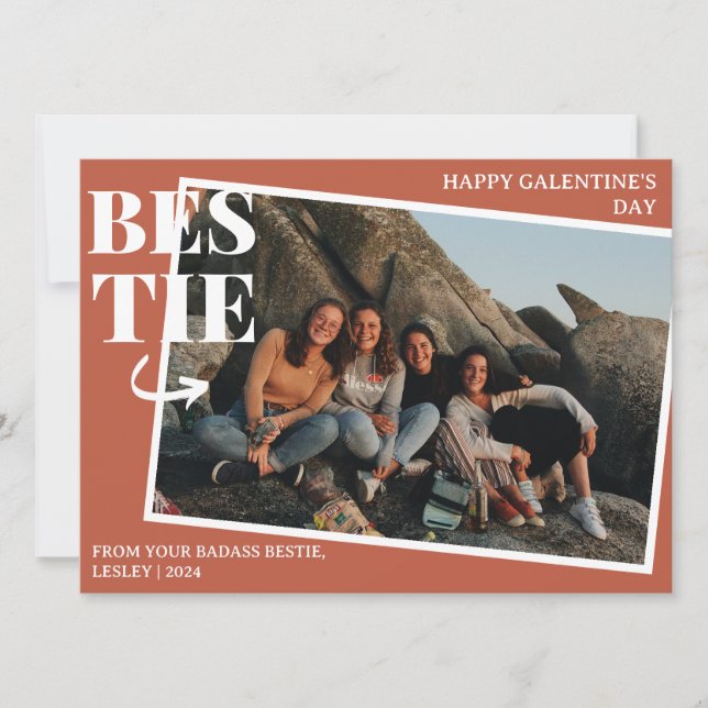 Tarjeta Festiva Elegante Mejor Amigos Galentine's Day Bestie foto (Anverso)