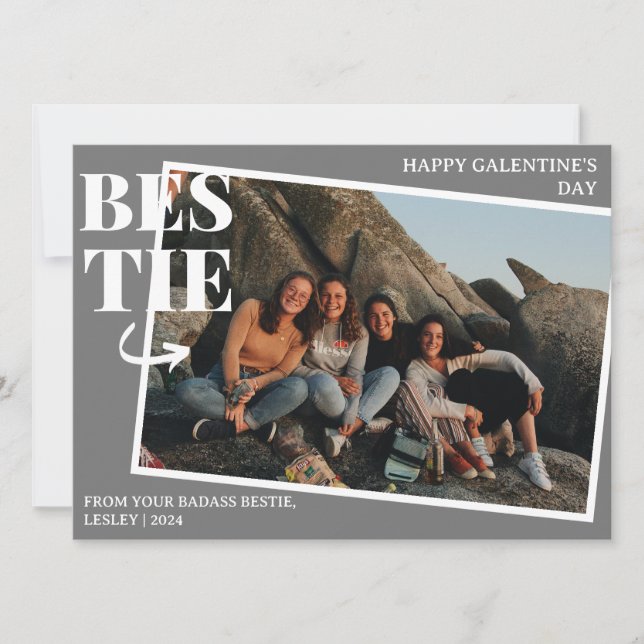Tarjeta Festiva Elegante Mejor Amigos Galentine's Day Bestie foto (Anverso)