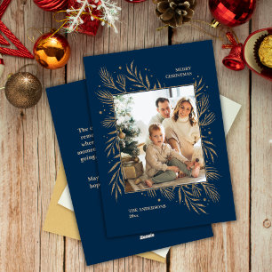 Tarjeta Festiva Elegante mensaje de foto de Navidades azules de la