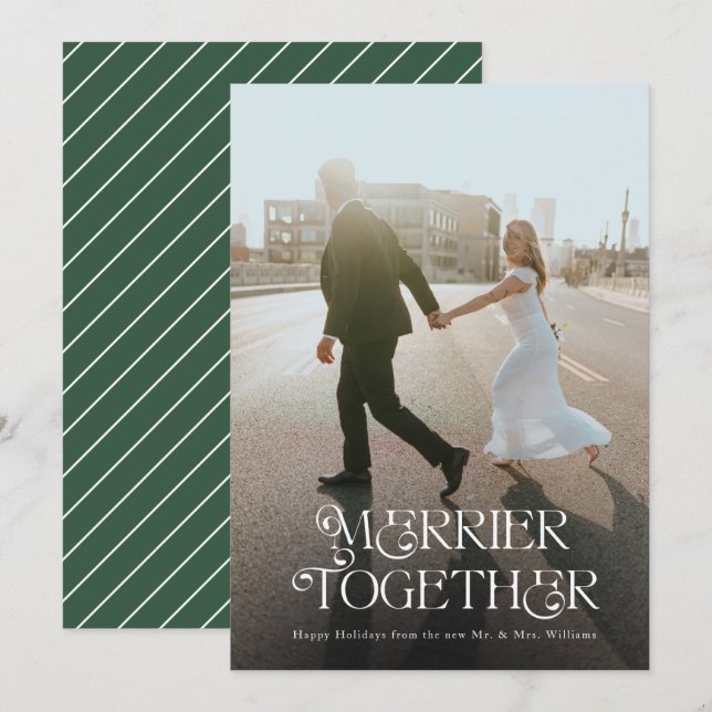 Tarjeta Festiva Elegante Merrier Juntos Familia o Vacaciones recié (Anverso / Reverso)