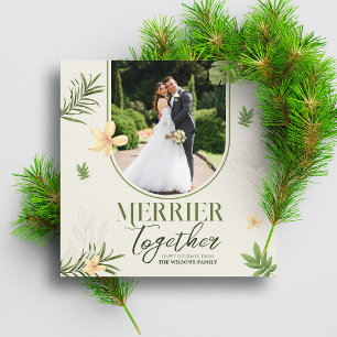 Tarjeta Festiva Elegante Merrier Juntos Green Leaves Tema