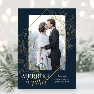 Tarjeta Festiva Elegante Merrier Juntos, Navidades recién casados.