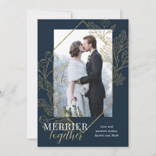 Tarjeta Festiva Elegante Merrier Juntos, Navidades recién casados.