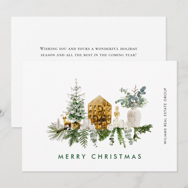 Tarjeta Festiva Elegante Merry Christmas Boho Composition Corporat (Anverso / Reverso)