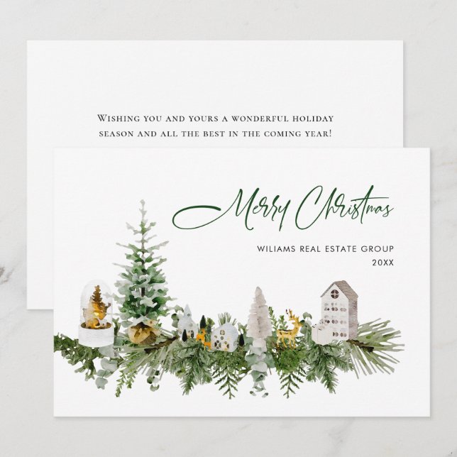 Tarjeta Festiva Elegante Merry Christmas Boho Composition Corporat (Anverso / Reverso)
