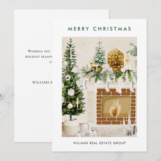 Tarjeta Festiva Elegante Merry Christmas Boho Composition Corporat (Anverso / Reverso)