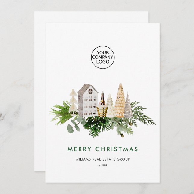 Tarjeta Festiva Elegante Merry Christmas Composition Corporate (Anverso / Reverso)