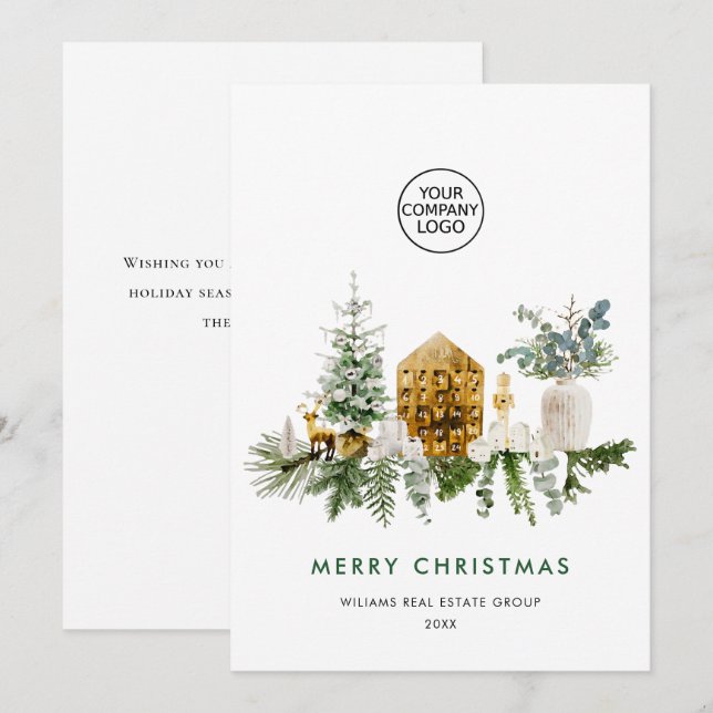 Tarjeta Festiva Elegante Merry Christmas Composition Corporate (Anverso / Reverso)