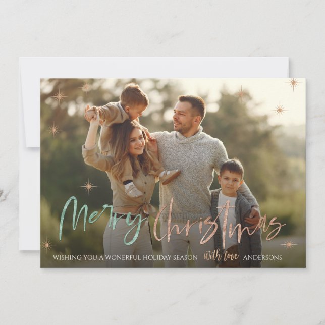 Tarjeta Festiva Elegante Merry Christmas Cute Purpurina Script Pho (Anverso)