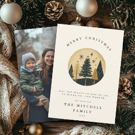 Tarjeta Festiva Elegante Merry Christmas Gold Pine Forest Photo