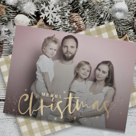 Tarjeta Festiva Elegante Merry Christmas Green Plaid & Photo
