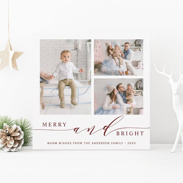 Tarjeta Festiva Elegante Merry Rojo y Brillante 3 Plaza de Fotogra (Subido por el creador)