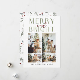Tarjeta Festiva Elegante Merry y Brillante Cuatro Fotografías