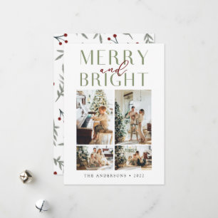 Tarjeta Festiva Elegante Merry y Brillante Cuatro Fotografías
