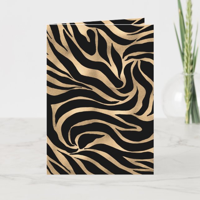 Tarjeta Festiva Elegante metal dorado Zebra Black Animal Print (Anverso)