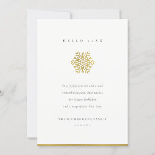 Tarjeta Festiva Elegante Minimal Faux Gold Snowflake Hola 2022