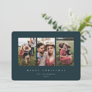 Tarjeta Festiva Elegante Minimal Marco Verde Oscuro Triple Foto
