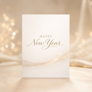 Tarjeta Festiva Elegante Minimalista Feliz Año Nuevo en letra dora