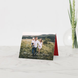Tarjeta Festiva Elegante minimalista Navidades de foto guión rojo