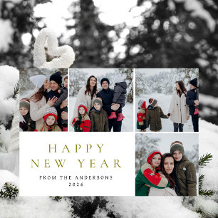 Tarjeta Festiva Elegante Mínimo Año Nuevo Saludo Familia 4 Foto