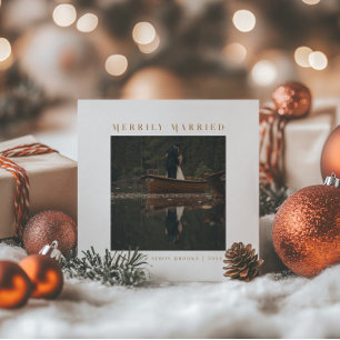 Tarjeta Festiva Elegante Mínimo Foto Boda de Recién Casados