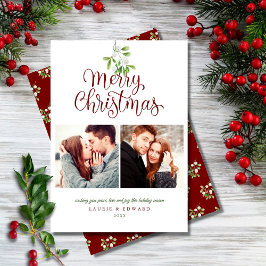 Tarjeta Festiva Elegante Mistletoe Merry Christmas Couples 2 Photo