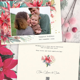 Tarjeta Festiva Elegante Moda acuarela Poinsettia Foto botánica