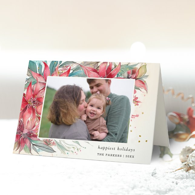 Tarjeta Festiva Elegante Moda acuarela Poinsettia Foto botánica (Subido por el creador)