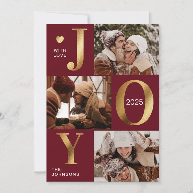 Tarjeta Festiva Elegante Moda Collage de fotos Oro Rojo Joy Navida (Anverso)