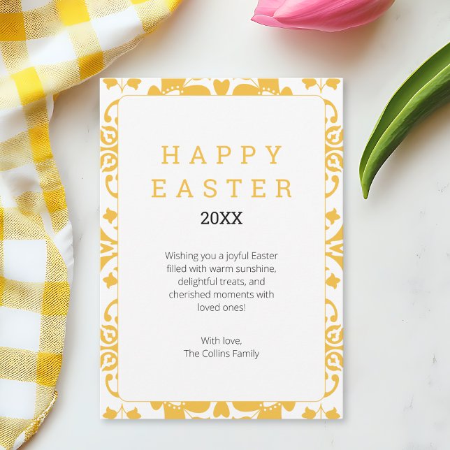 Tarjeta Festiva Elegante Moda floral amarilla moderna Feliz Pascua (Elegant Floral Yellow Chic Modern Happy Easter Holiday Card)