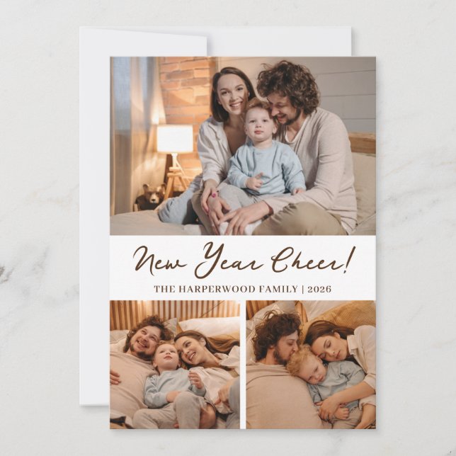 Tarjeta Festiva Elegante Moderno Feliz Año Nuevo Negro 3 Collage (Anverso)