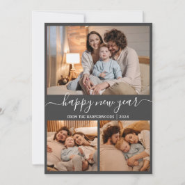 Tarjeta Festiva Elegante Moderno Feliz Año Nuevo Negro 3 Collage