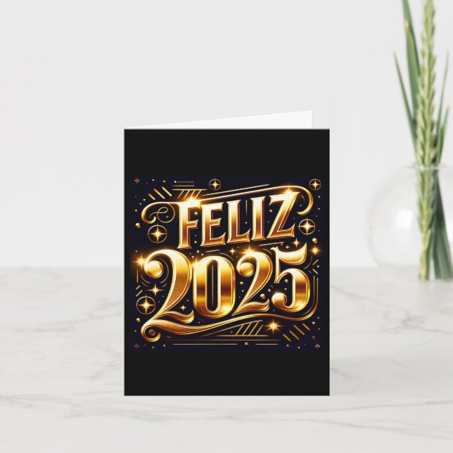 Tarjeta Festiva Elegante Muy feliz Año Nuevo 2025 Dobladillo (Anverso)