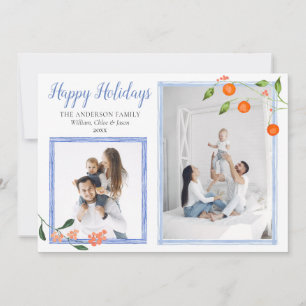 Tarjeta Festiva Elegante Naranja azul Citrus Navidades Dos Foto
