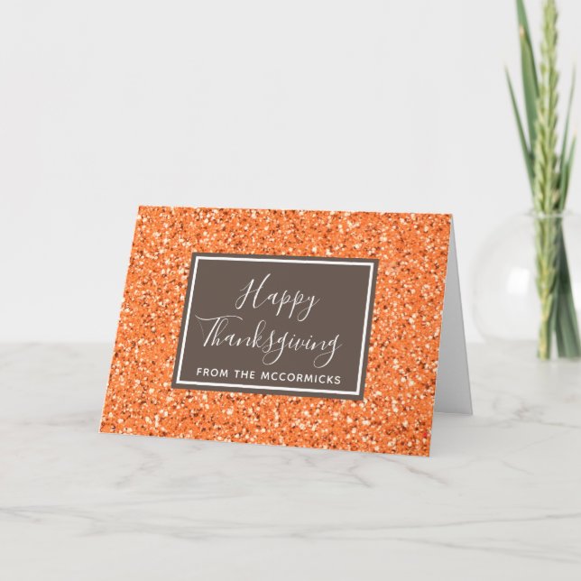 Tarjeta Festiva Elegante Naranja de otoño Purpurina Personalizado  (Anverso)