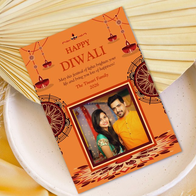 Tarjeta Festiva Elegante naranja mandala Diwali Festival de Luces (Subido por el creador)