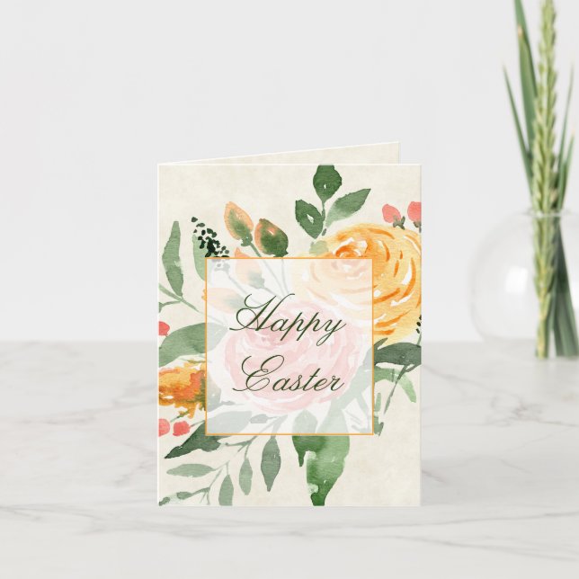 Tarjeta Festiva Elegante Naranja personalizado floral Pascua (Anverso)