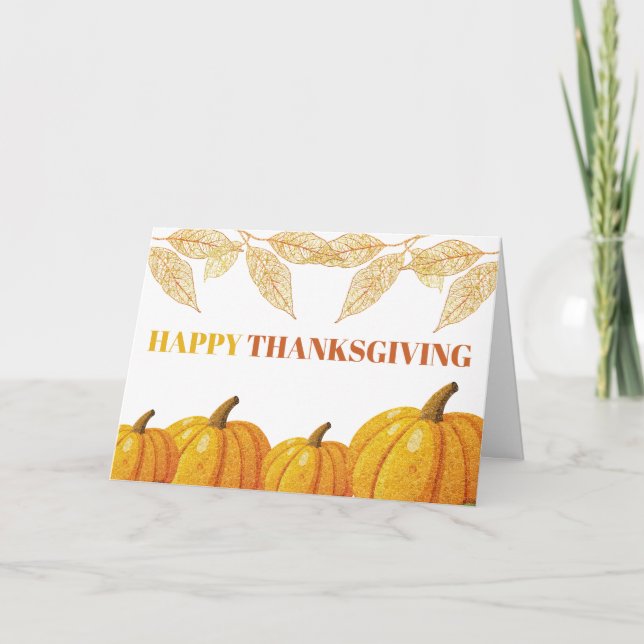 Tarjeta Festiva Elegante Naranja Purpurina Calabaza Feliz Día de G (Anverso)