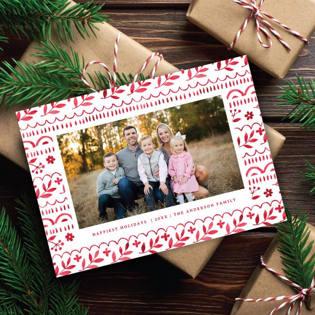 Tarjeta Festiva Elegante Navidades Crimson Red Watercolor Foto (Subido por el creador)