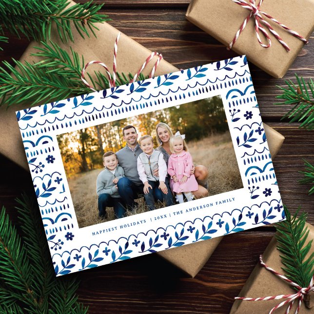 Tarjeta Festiva Elegante Navidades de acuarela azul botánico Foto (Subido por el creador)