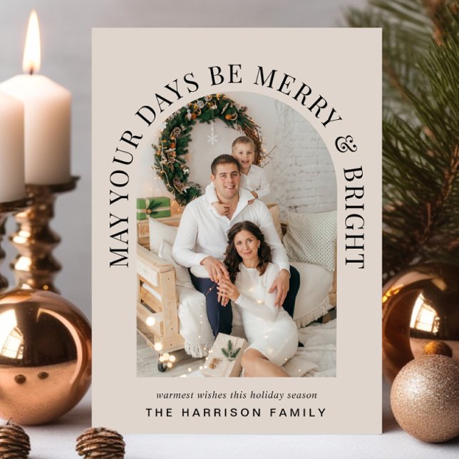 Tarjeta Festiva Elegante Navidades de Arco Foto Merry Bright (Share the love and warmth of the holiday season with this personalized photo Christmas card)