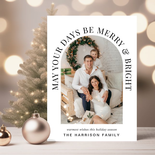 Tarjeta Festiva Elegante Navidades de Arco Foto Merry Bright (Share the love and warmth of the season with your personalized elegant arch photo Christmas card)
