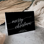 Tarjeta Festiva Elegante Navidades de caligrafía oscura<br><div class="desc">Esta elegante tarjeta de Navidad de caligrafía oscura para viajes corporativos es el perfecto saludo de Navidades simples. El diseño neutro cuenta con una tarjeta de vacaciones minimalista decorada con tipografía romántica y caprichosa. Personalice la tarjeta con el nombre de su empresa, un saludo, los nombres de los empleados y...</div>