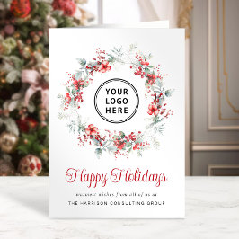 Tarjeta Festiva Elegante Navidades de código QR con logotipo comer