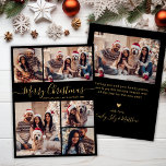 Tarjeta Festiva Elegante Navidades de Collage de fotos Black Gold<br><div class="desc">Moderno y elegante caligrafía elegante negro y dorado 5 Collages de fotos Merry Christmas Script Tarjeta de vacaciones. Esta plantilla festiva, minimalista, fantástica de cinco (5) fotos de tarjetas de felicitación de vacaciones presenta un collage de fotos de la bonito y dice "¡Feliz Navidad!". El texto de bienvenida de "Feliz...</div>