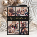 Tarjeta Festiva Elegante Navidades de Collage de fotos Black Gold<br><div class="desc">Elegante caligrafía moderna simple negro y dorado 5 Collages de fotos Merry Christmas Script Tarjeta de vacaciones. Esta plantilla festiva, minimalista, fantástica de cinco (5) fotos de tarjetas de felicitación de vacaciones presenta un collage de fotos de la bonito y dice "¡Feliz Navidad!". El texto de bienvenida de "Feliz Navidad"...</div>